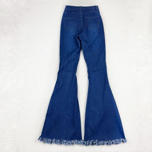 JC JQ  Bell Bottom Blue Jeans Women's Small High Rise Super Stretchy Distressed - Picture 2 of 16